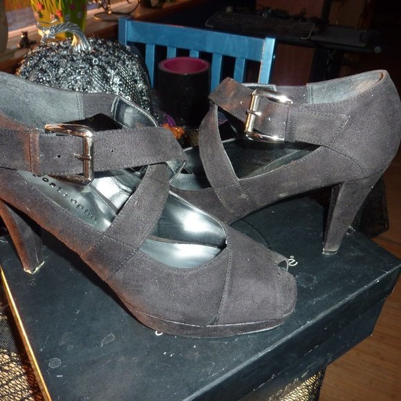 APOSTROPHE ALICIA GOTH WICCA BLACK OPEN TOE HEEL PLATFORM SHOES PEASANT 8.5 M - Picture 3 of 8